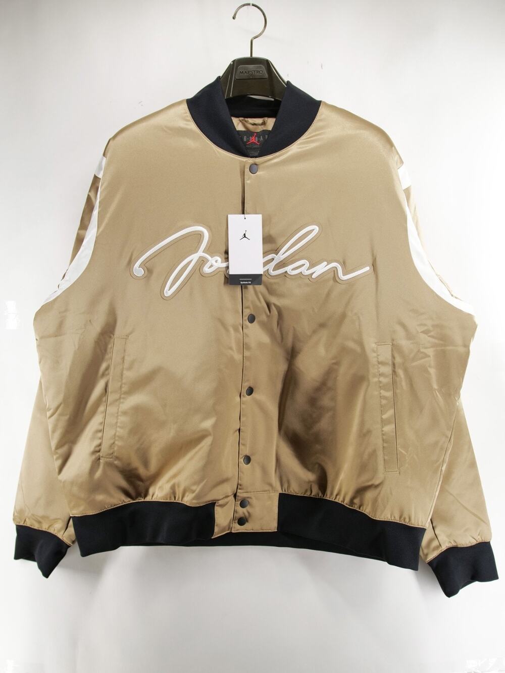 Jordan Mens XXL MVP HBR Varsity Jacket Desert Camo Sail Gold Satin Bomber NWT